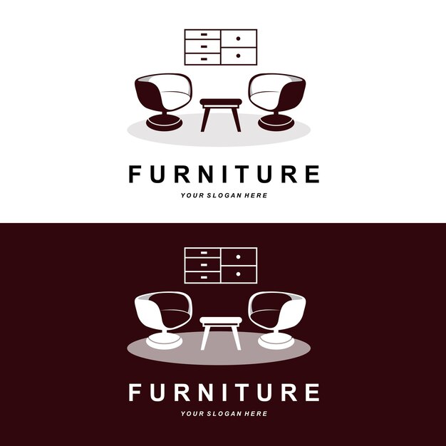 Vettore mobili logo arredamento per la casa design camera icona illustrazione sedia da tavolo telaio lampada orologio vaso di fiori