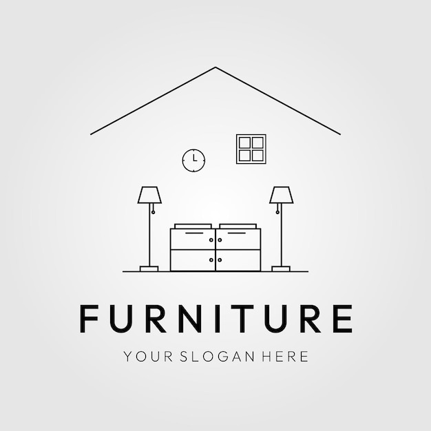 Furniture logo line art icon and symbol with emblem vector illustration design