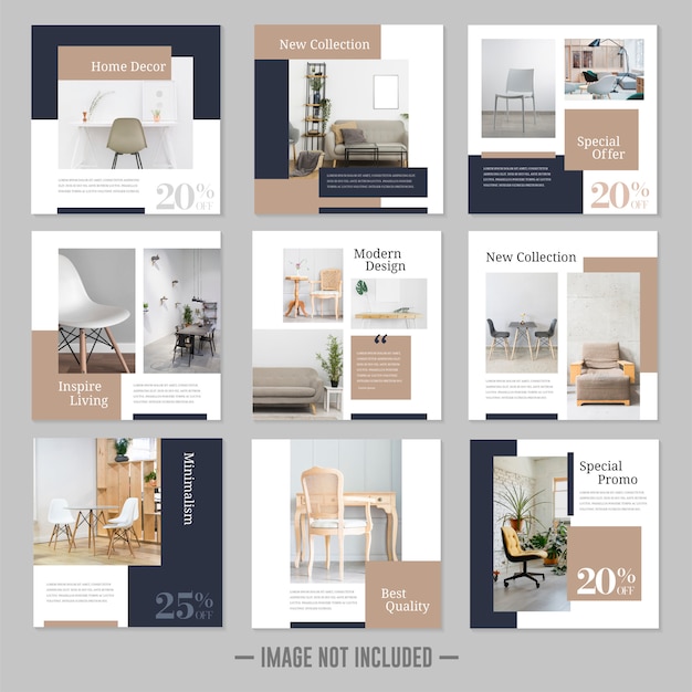 Vector furniture minimalist social media post template banners