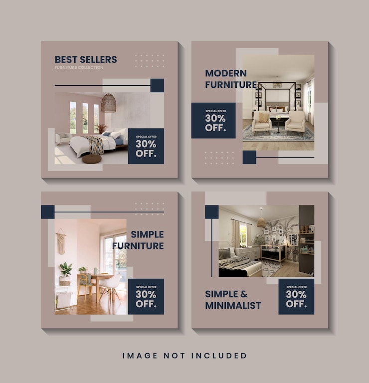 Vector furniture minimalist social media post template collection