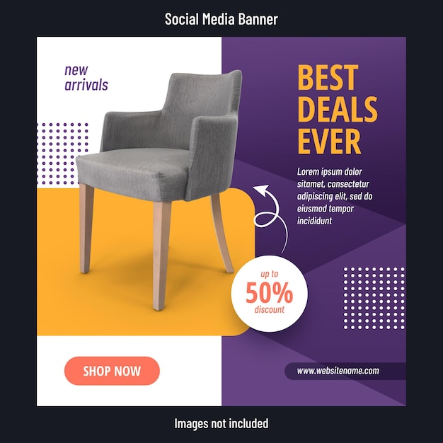 Furniture product promotion or offer sale social media banner or post template