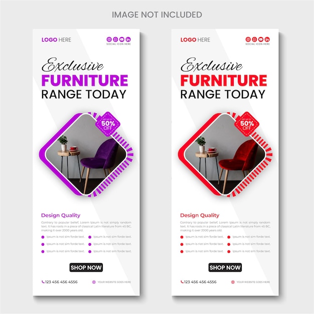 ベクトル 家具のロールアップバナーのテンプレートまたはdlフライヤーラックカード