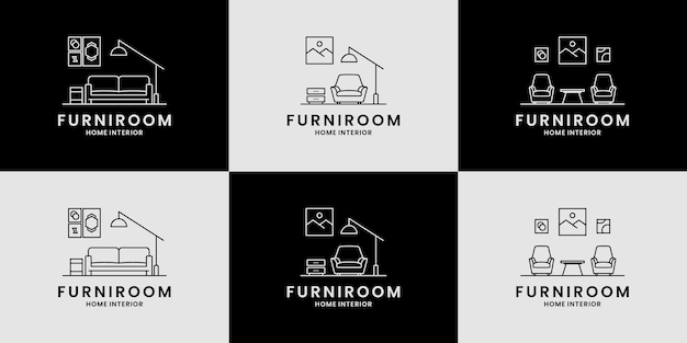 Furniture room, home interior logo design collections