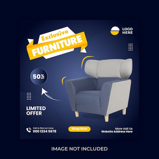 Furniture sale banner or square flyer for social media post template