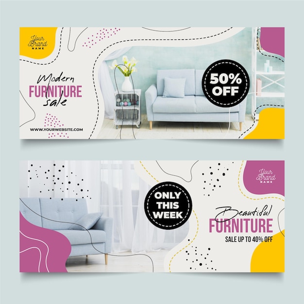 Furniture sale banners collection with picture template