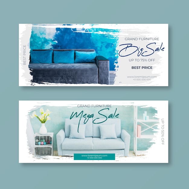 Vector furniture sale banners pack with photo