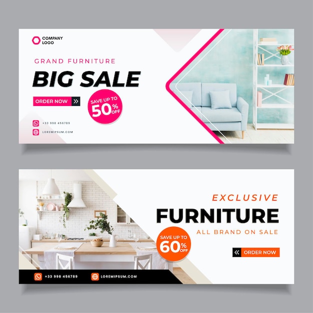 Furniture sale banners set with photo