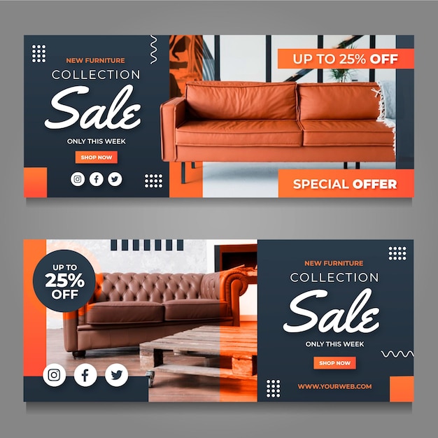 Vector furniture sale banners with photo