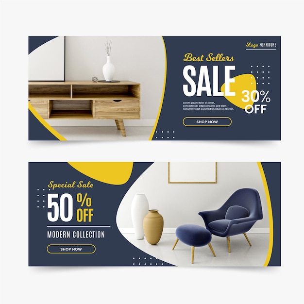 Вектор Баннеры продажи мебели с изображением