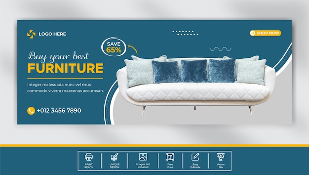 Furniture sale facebook cover template  design