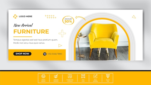 Furniture sale facebook cover template  design