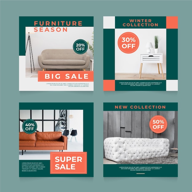 Vector furniture sale ig post pack with photo