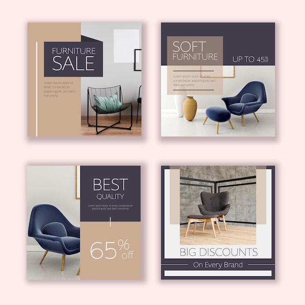 Vector furniture sale ig post set with photo