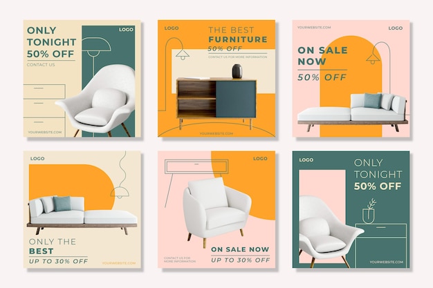 Vector furniture sale instagram post collection