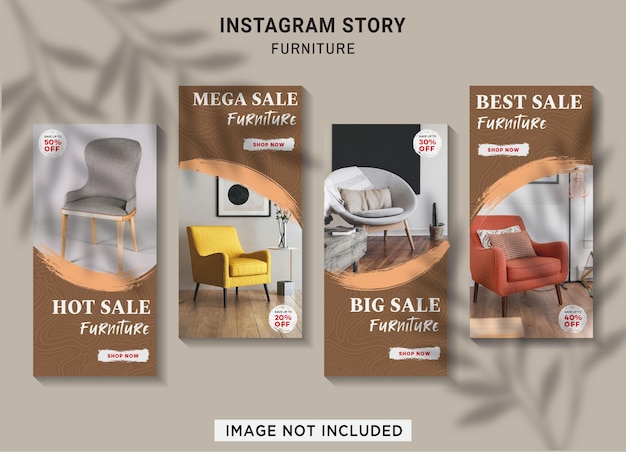 Vettore modello di raccolta di storie di instagram di vendita di mobili