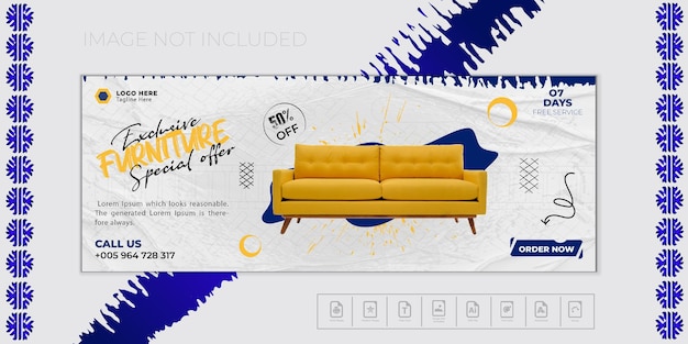 Furniture sale offer social media post or facebook banner design template premium vector