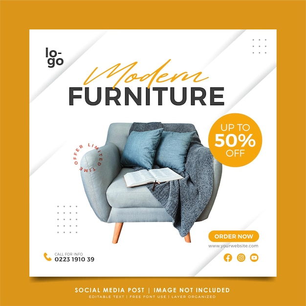 Furniture sale social media and instagram post template premium vector