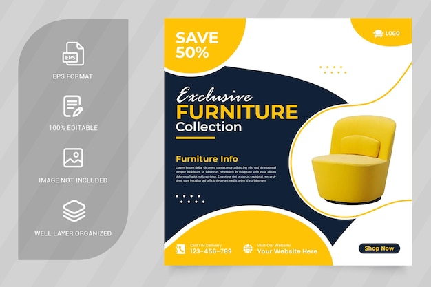 Vector furniture sale social media promotion banner template