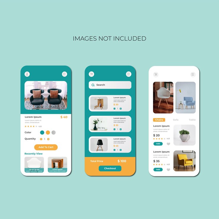 Vector furniture shopping app design design template design premium vector
