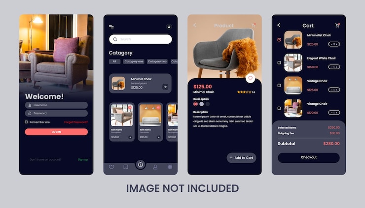 Vector furniture shopping app user interface