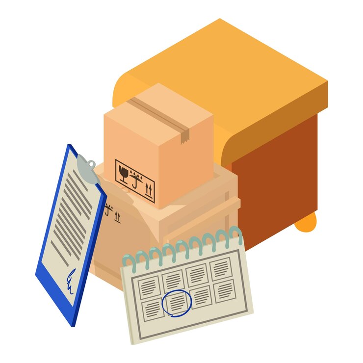 Vector furniture stocktaking icon isometric vector nightstand and calendar inventory of property