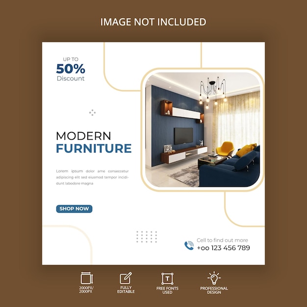 Furniture store social media post template. Colorful and attractive shapes.