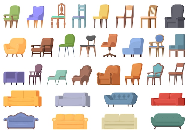 Furniture upholstery icons set cartoon vector Cushion bed