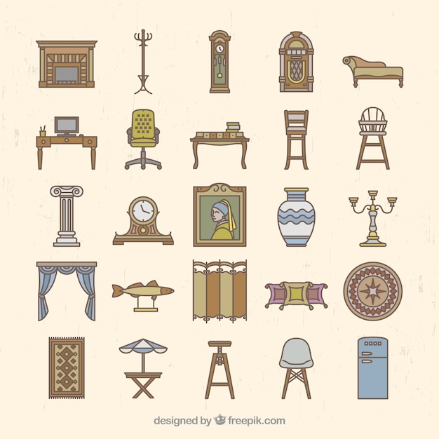 Vector furnitures in vintage style