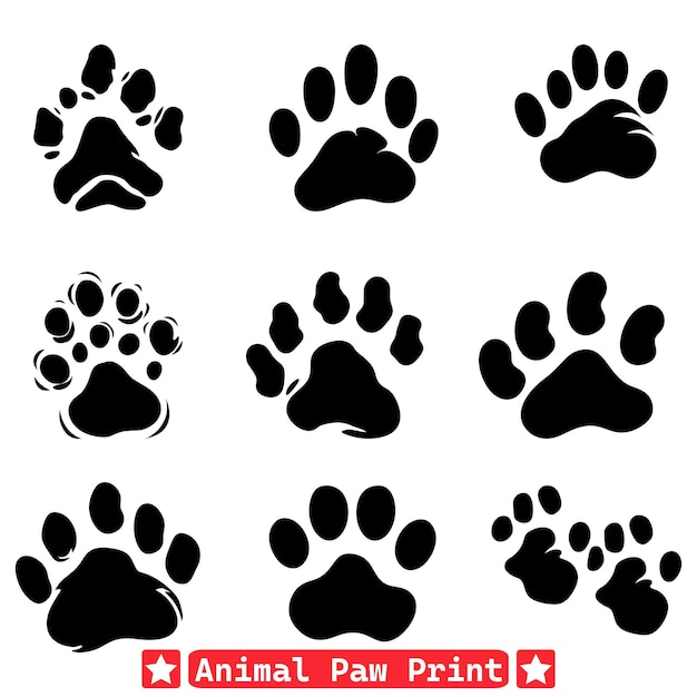 Furry trails silhouette paw print set