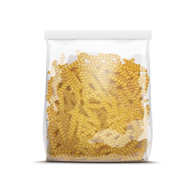 Vector fusilli spiral pasta packaging template isolated