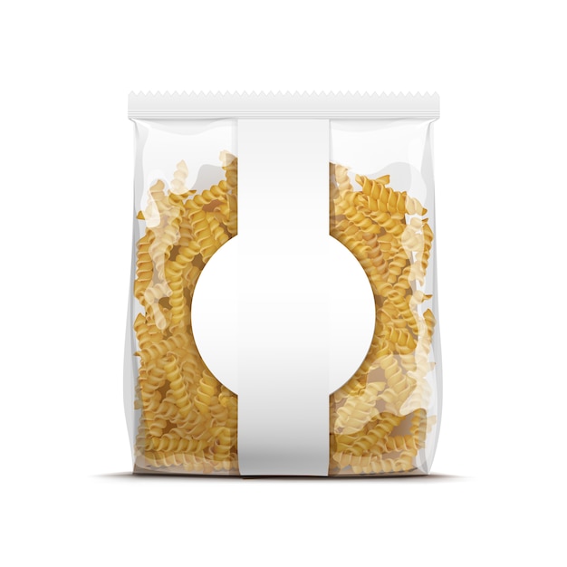 Vector fusilli spiral pasta packaging template isolated