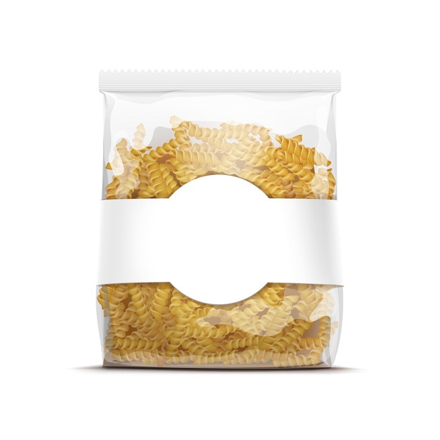 Vector fusilli spiral pasta packaging template isolated