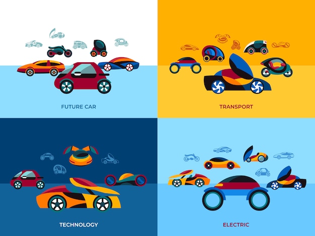 Future car concept icons collection