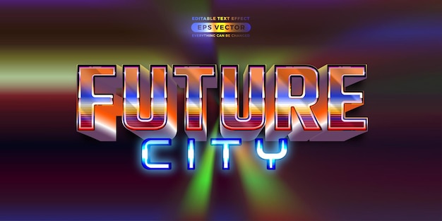 Vector future city editable text style effect in retro look design with experimental background ideal for poster flyer logo social media post and banner template promotion