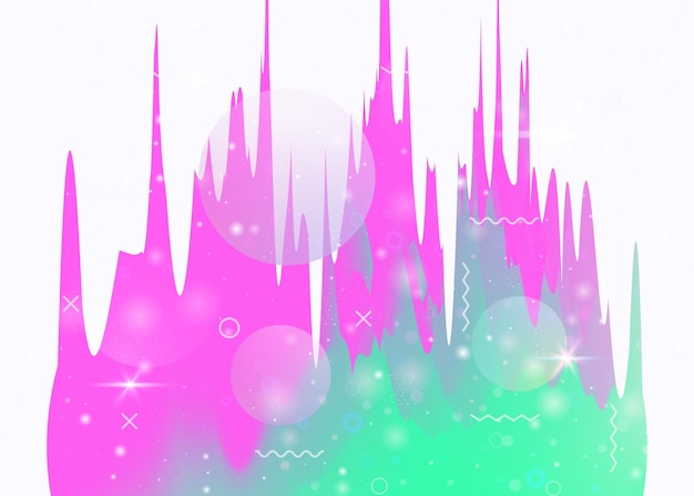 Vector future landscape with holographic cosmos and abstract universe background 3d fluid futuristic gradient and shape vibrant mountain silhouette with wavy glitch memphis future landscape