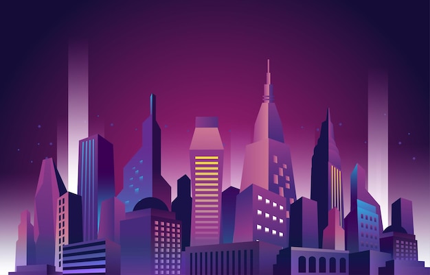 Vector future night skycraper background