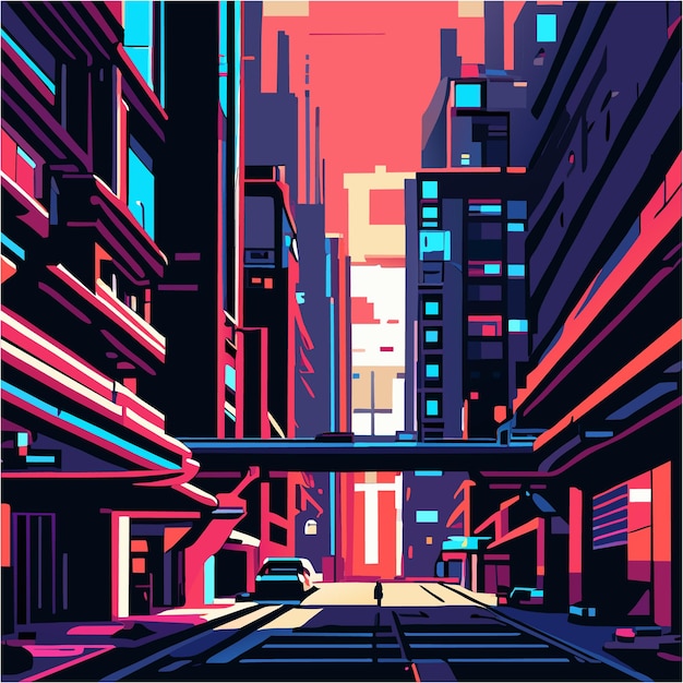 Vettore notti cyberpunk di future noir pixel art