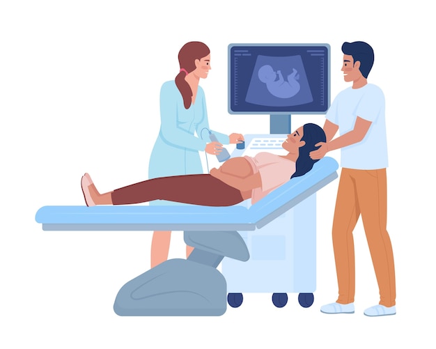 Future parents at sonography semi flat color vector characters