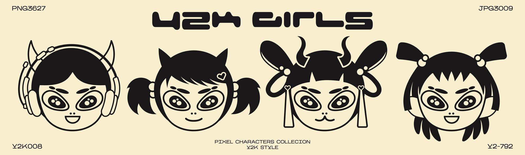 Premium Vector  Future retro cartoon character in y2k style cyber girls  with stars for 90s design