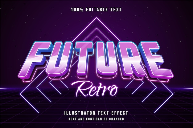 Future retro, editable text effect blue gradation pink neon text style