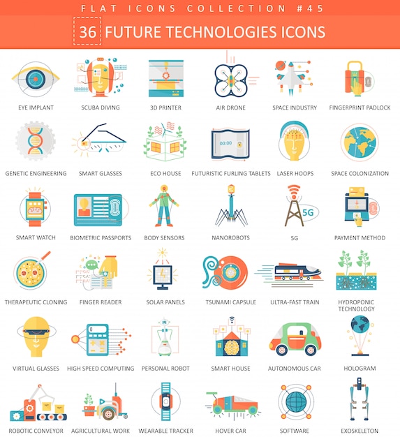 Vector future technology flat icons set