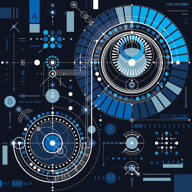 Future technology vector drawing, industrial wallpaper. graphic illustration of engine or mechanism.