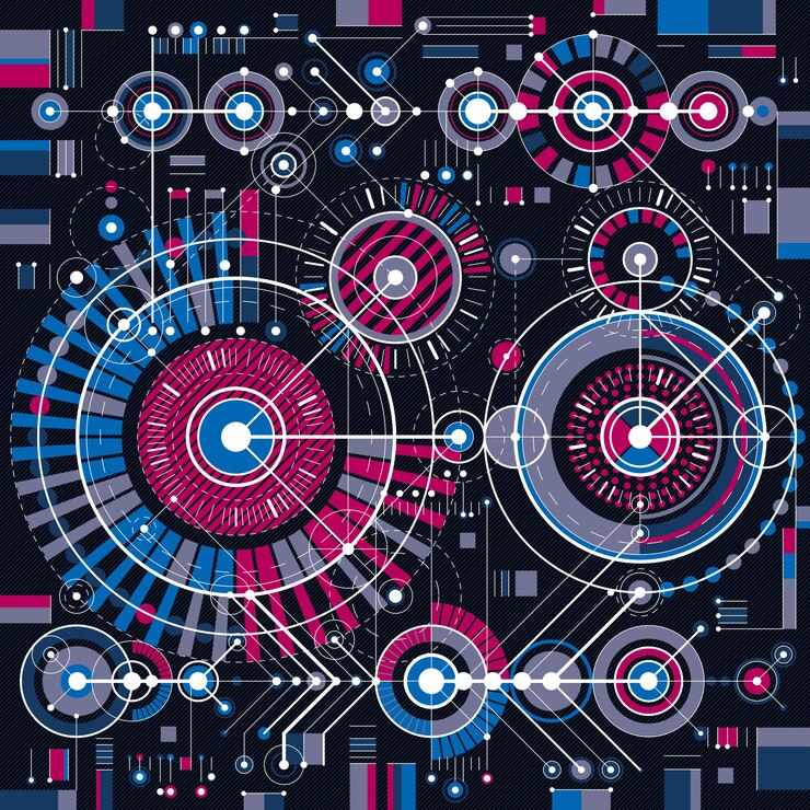 Vector future technology vector drawing, industrial wallpaper. graphic illustration of engine or mechanism.