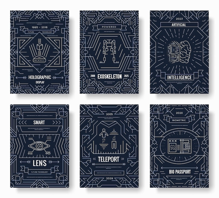 Vector future thin line brochure cards set