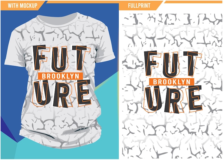 Vector future typography with tshirt mockup and print ready full print premium vector