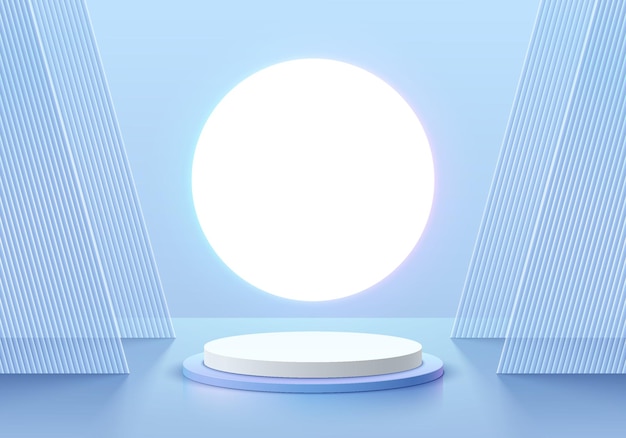 Futuristic 3D background with blue cylinder pedestal podium circle neon light and partition scene