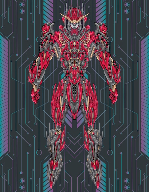 Futuristic abstract mecha robot full body illustration