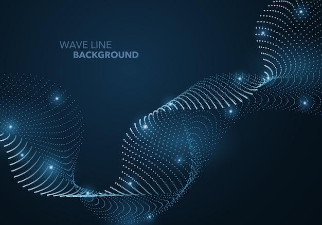 Futuristic abstract wave dot gradient line and illuminated light ball template background.  