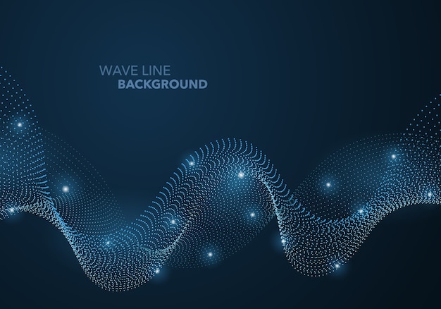 Futuristic abstract wave dot gradient line and illuminated light ball template background.