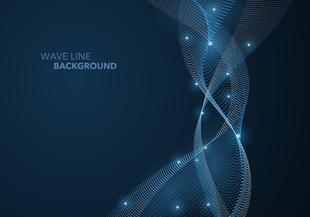 Futuristic abstract wave dot gradient line and illuminated light ball template background.  